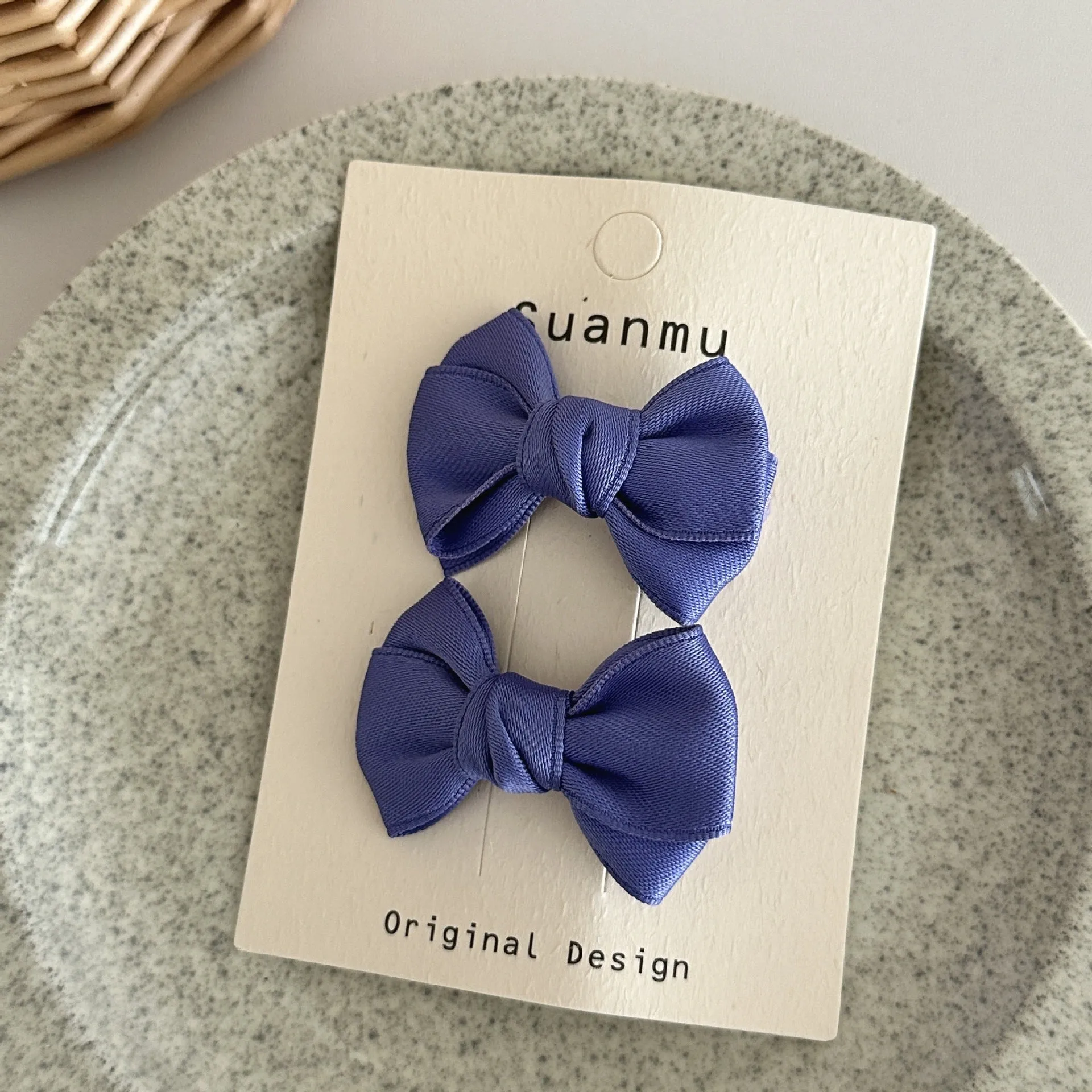 Fabric bowknot children's hair clip in cream colour with 6cm bow size on side clip