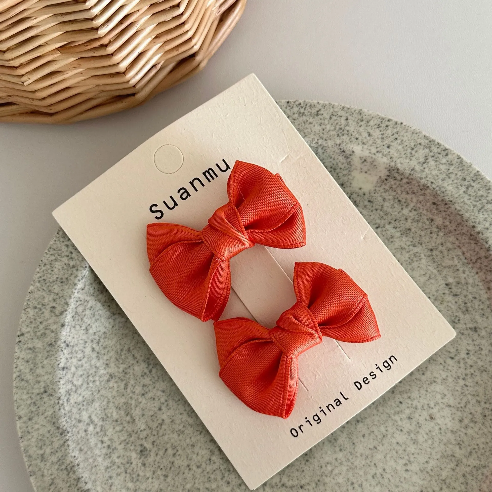Fabric bowknot children's hair clip in cream colour with 6cm bow size on side clip