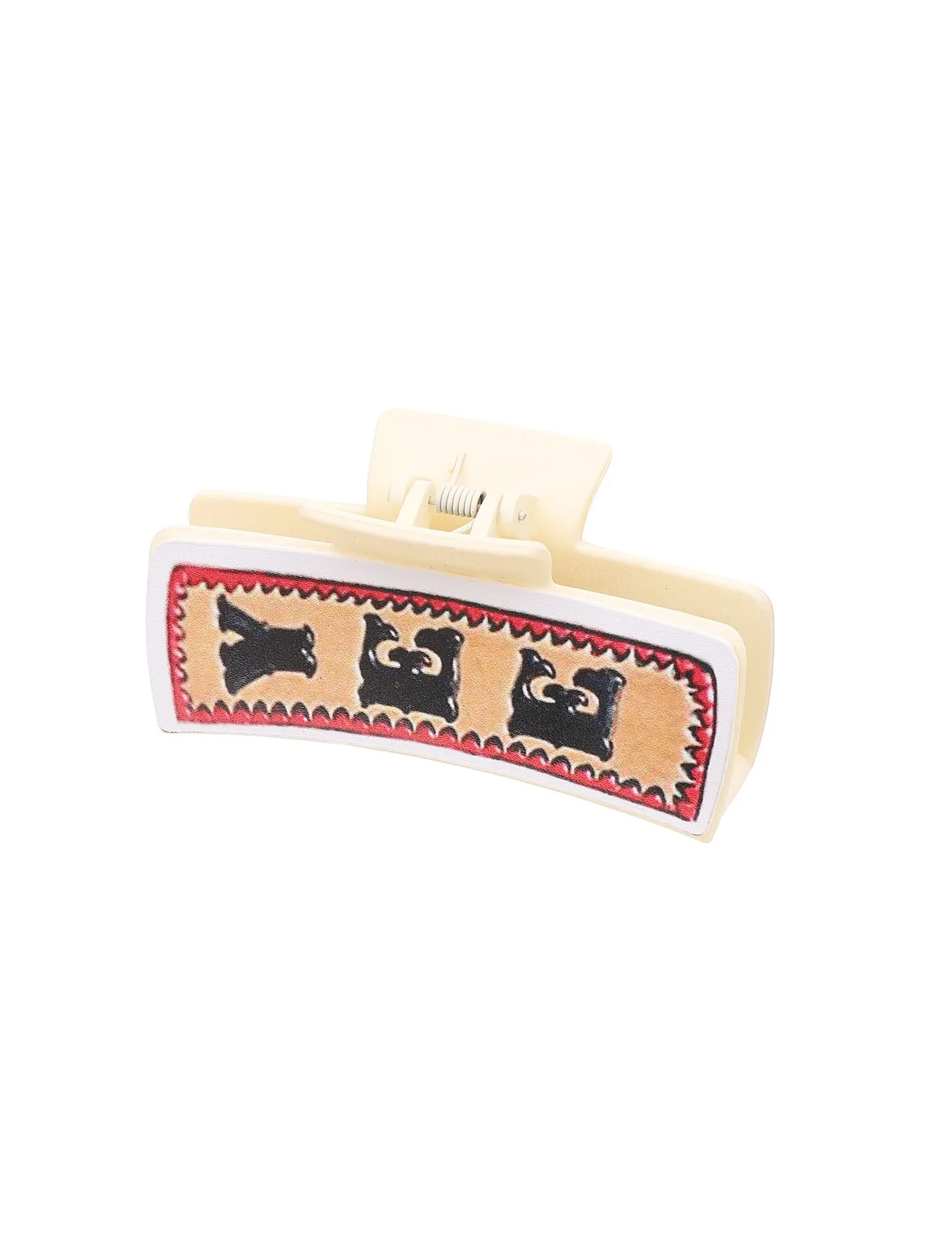 Gray artificial leather barrette with sunflower motif and denim style finish for ladies
