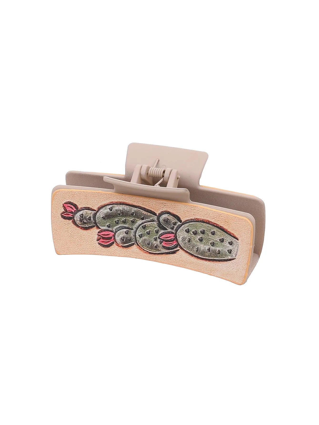 Gray artificial leather barrette with sunflower motif and denim style finish for ladies
