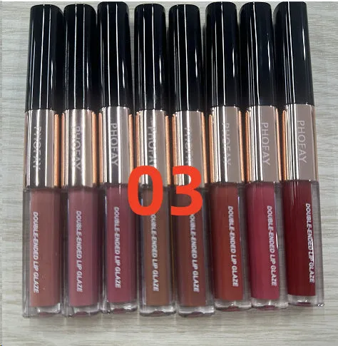 C-L021 double-head lip gloss with non-stick cup applicator shown in colour shades 01 to 08