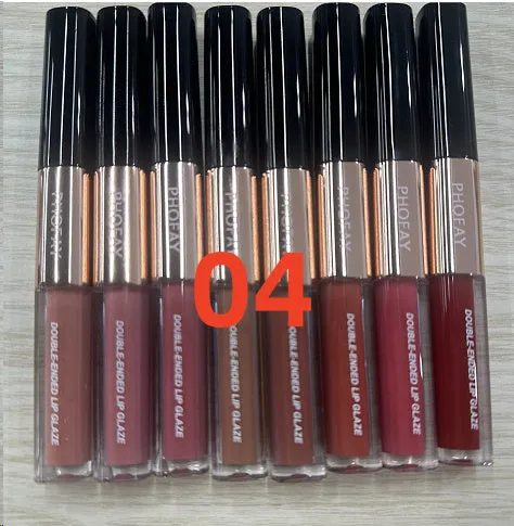 C-L021 double-head lip gloss with non-stick cup applicator shown in colour shades 01 to 08