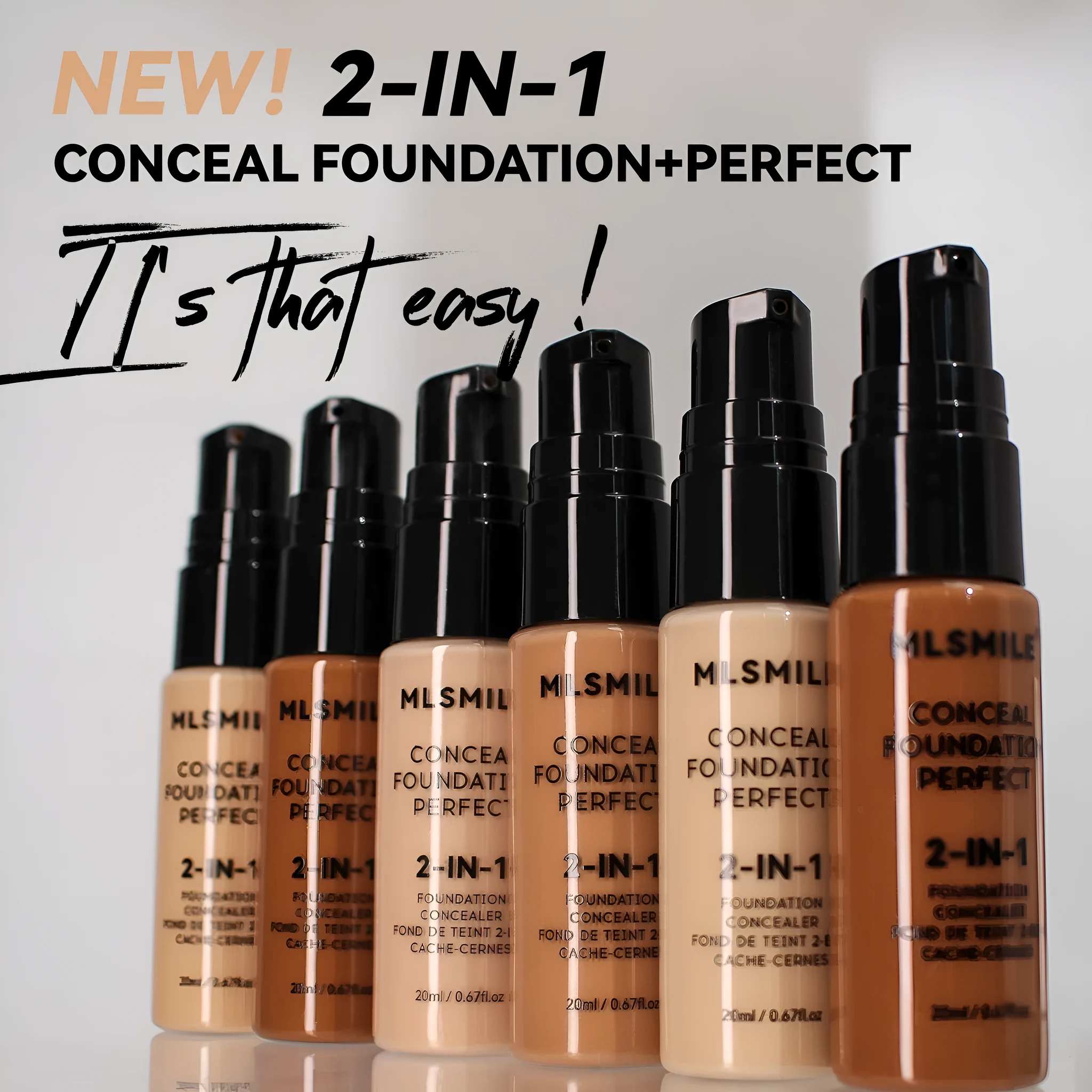 20ml moisturising long lasting smear-proof foundation bottle in natural colour