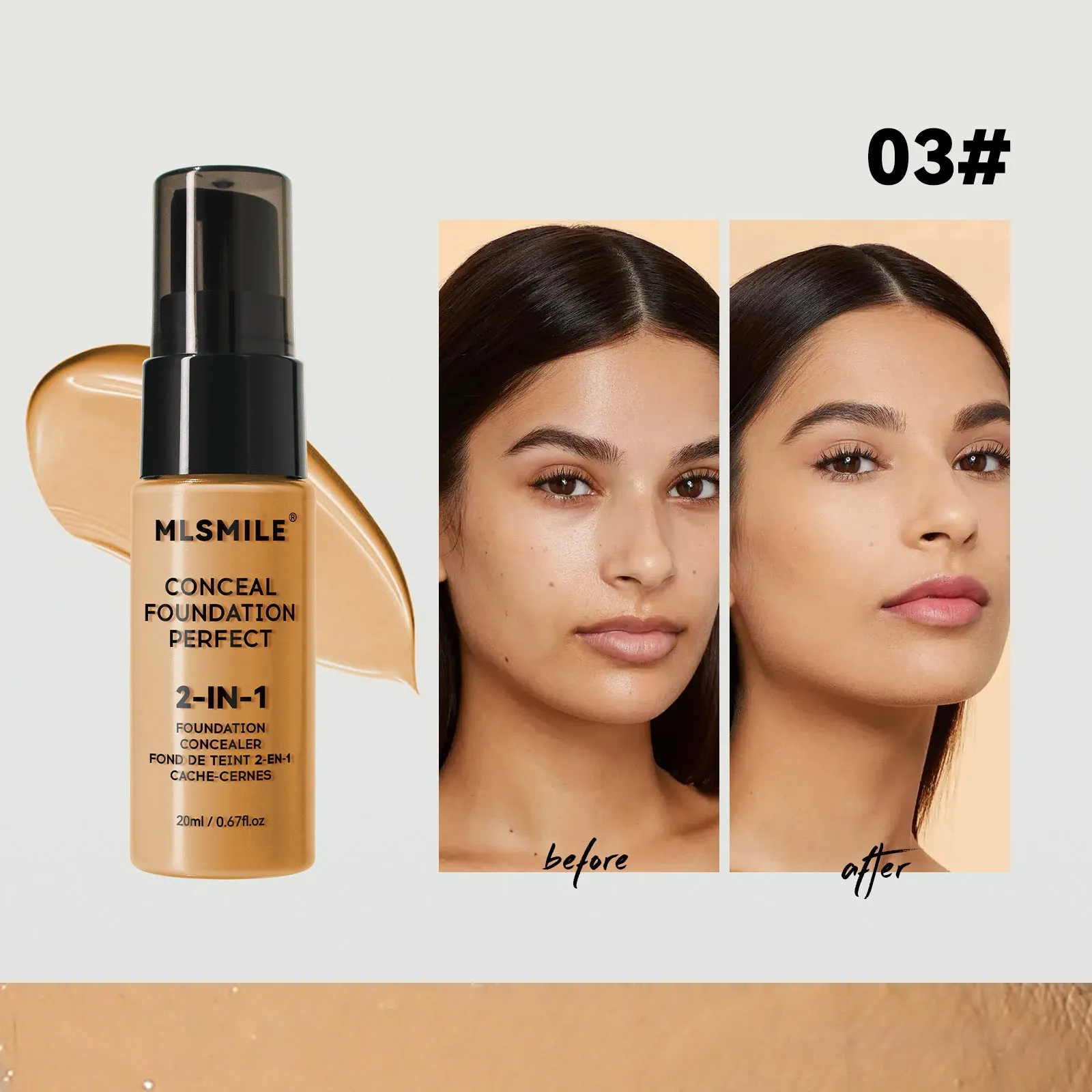 20ml moisturising long lasting smear-proof foundation bottle in natural colour
