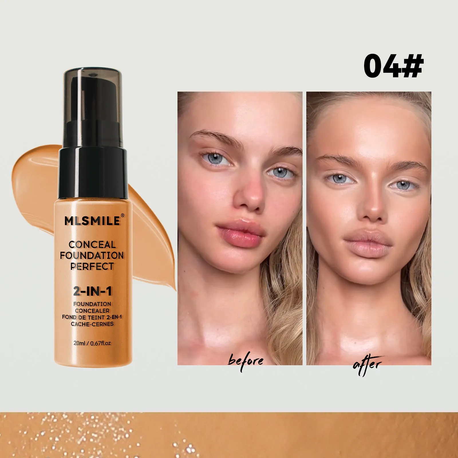 20ml moisturising long lasting smear-proof foundation bottle in natural colour