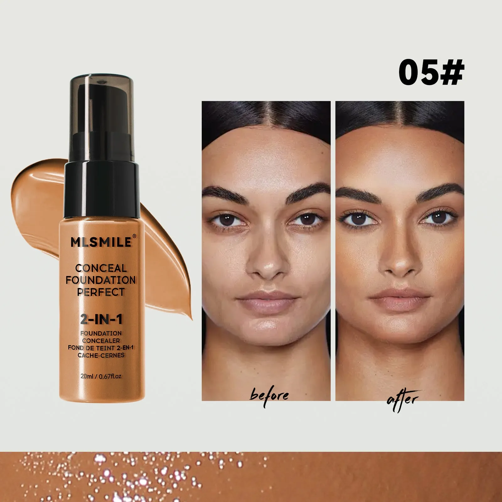 20ml moisturising long lasting smear-proof foundation bottle in natural colour