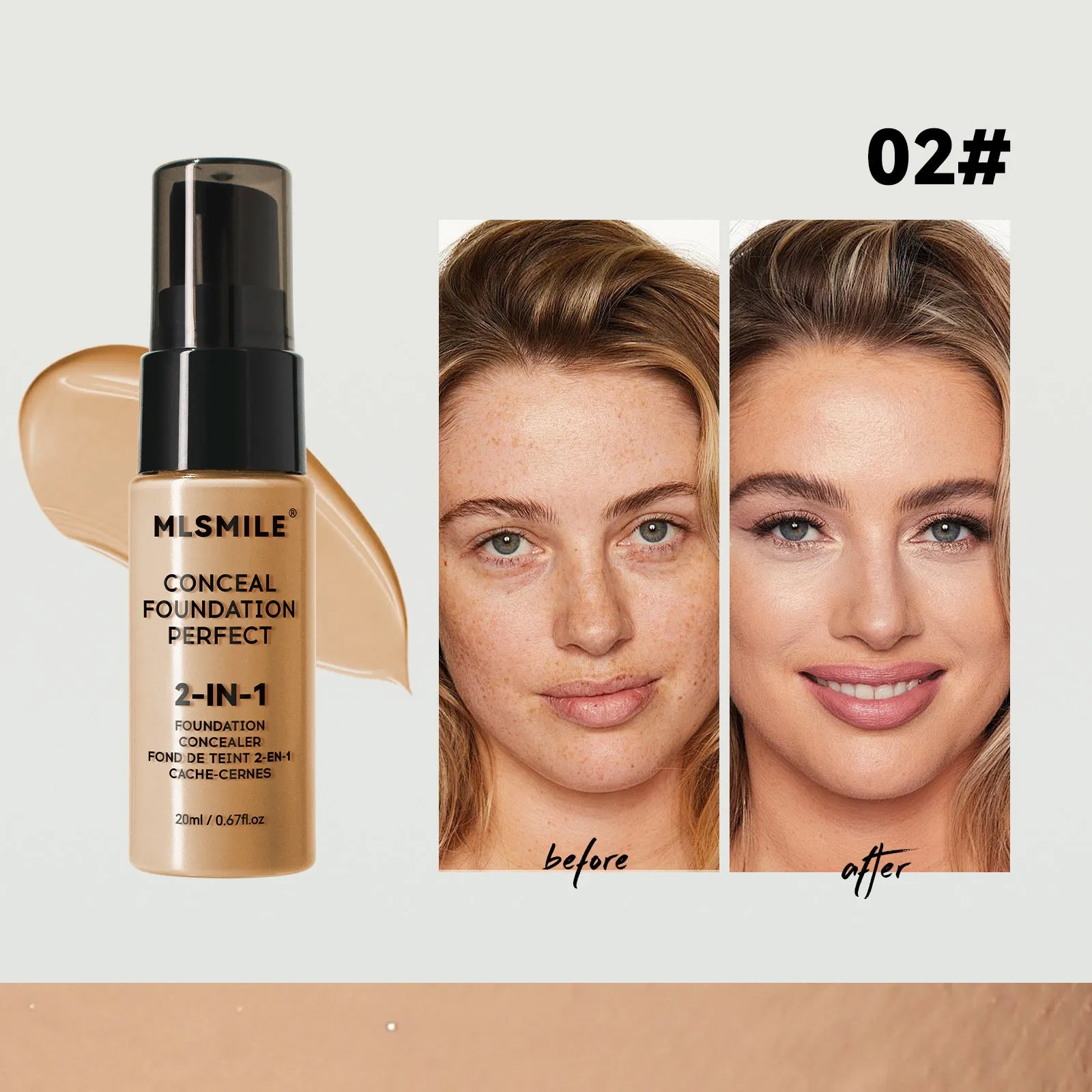 20ml moisturising long lasting smear-proof foundation bottle in natural colour