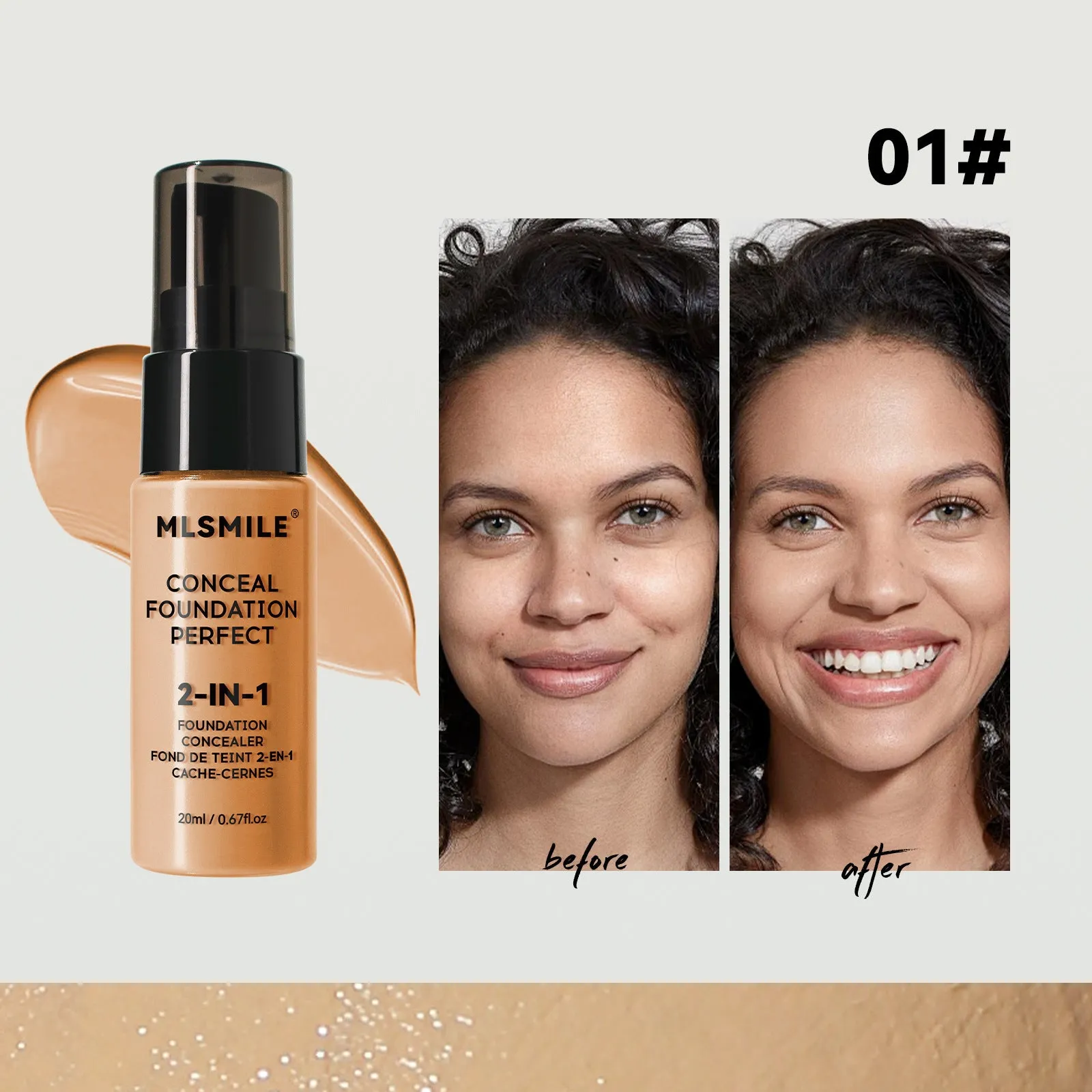 20ml moisturising long lasting smear-proof foundation bottle in natural colour