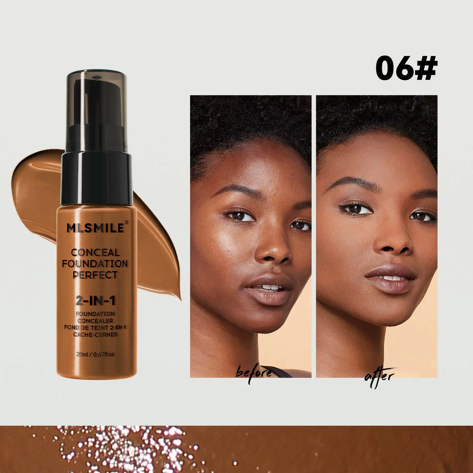 20ml moisturising long lasting smear-proof foundation bottle in natural colour