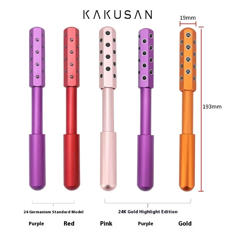 Germanium stone facial roller beauty stick in black, purple, and rose gold, 19x172 mm size