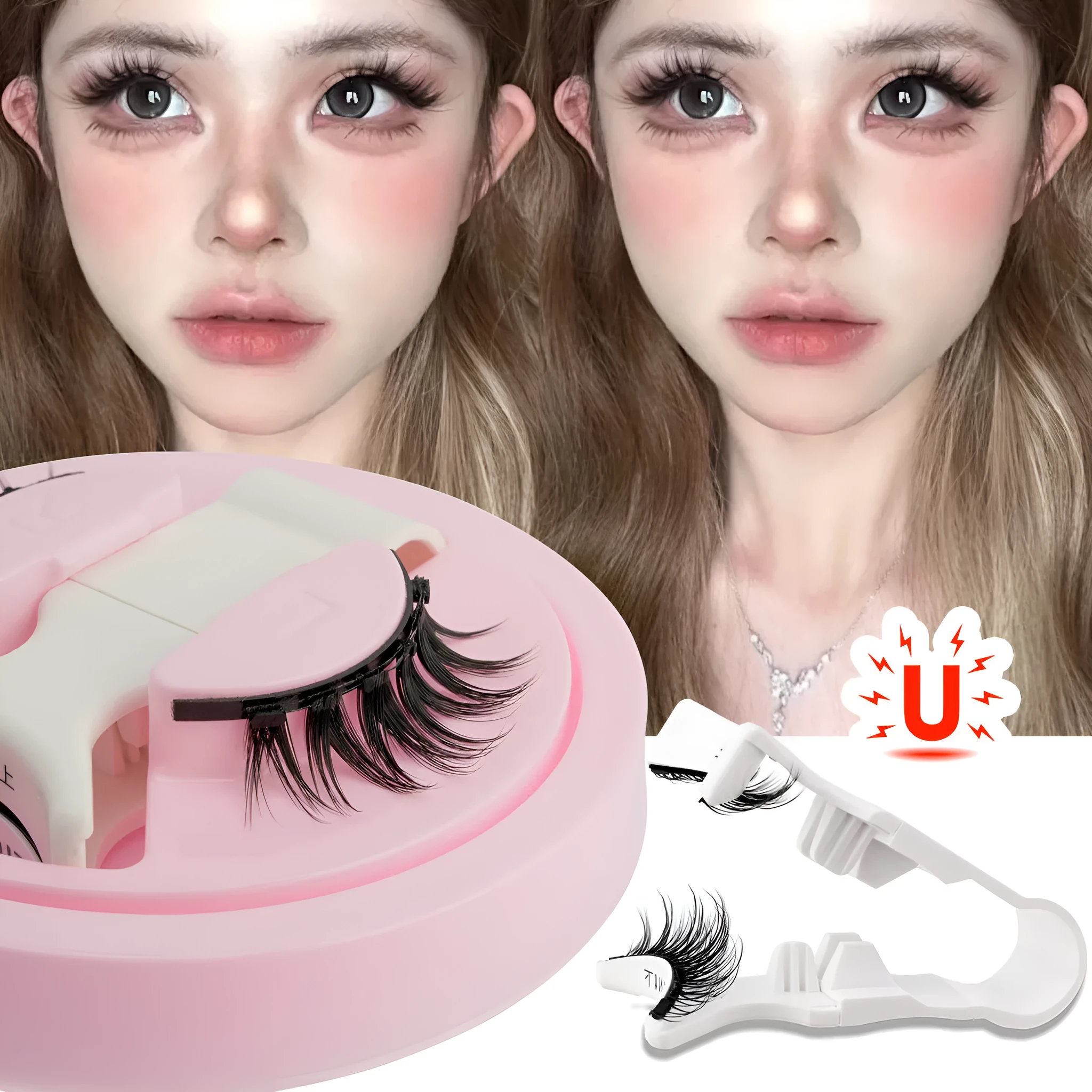 Reusable waterproof false eyelashes with glue-free design in five natural thickness styles