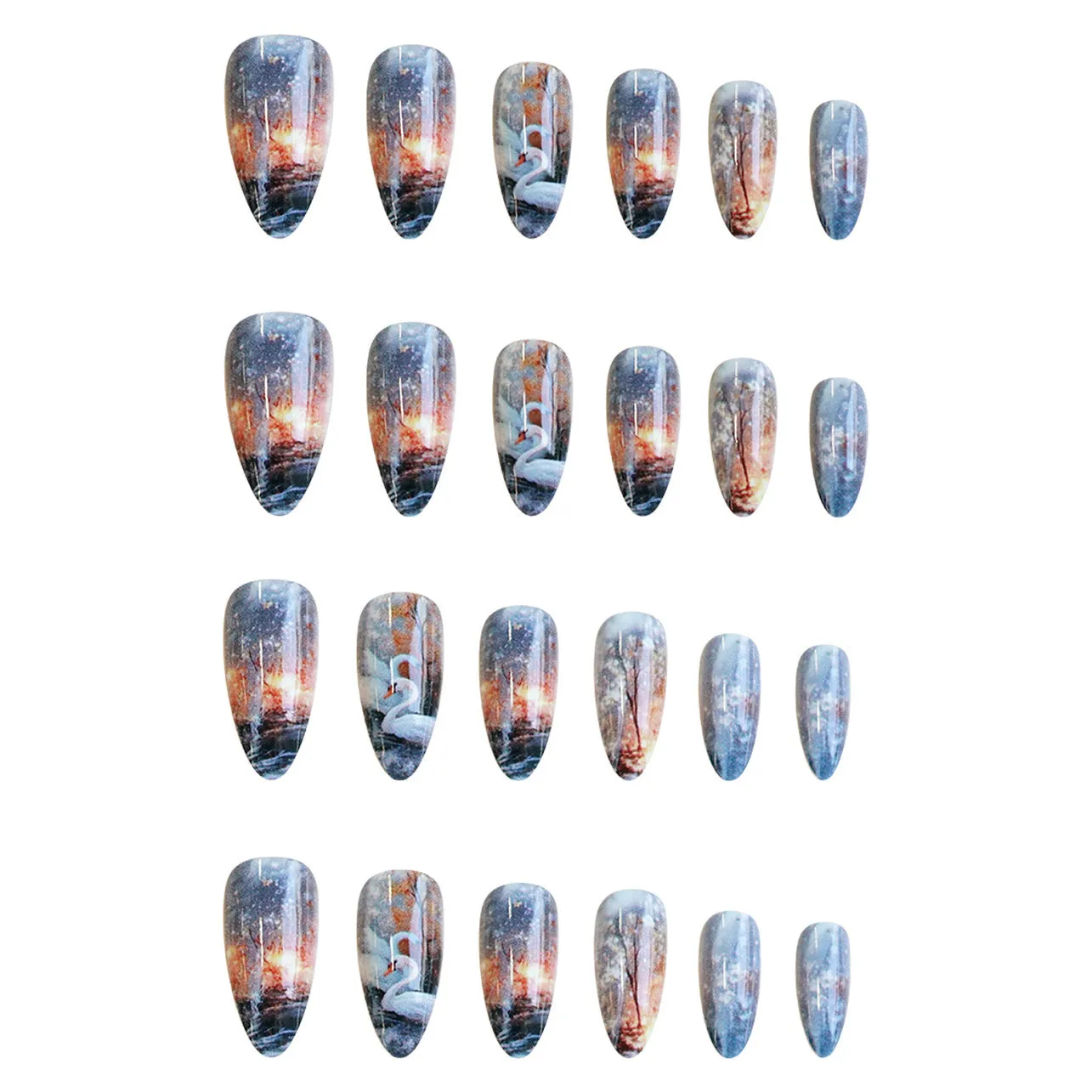 Starry sky pattern WM-43 Swan Lake Dance almond fake nails glue type for ladies