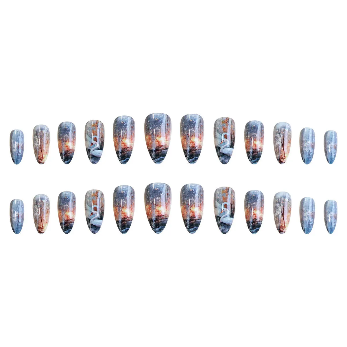 Starry sky pattern WM-43 Swan Lake Dance almond fake nails glue type for ladies