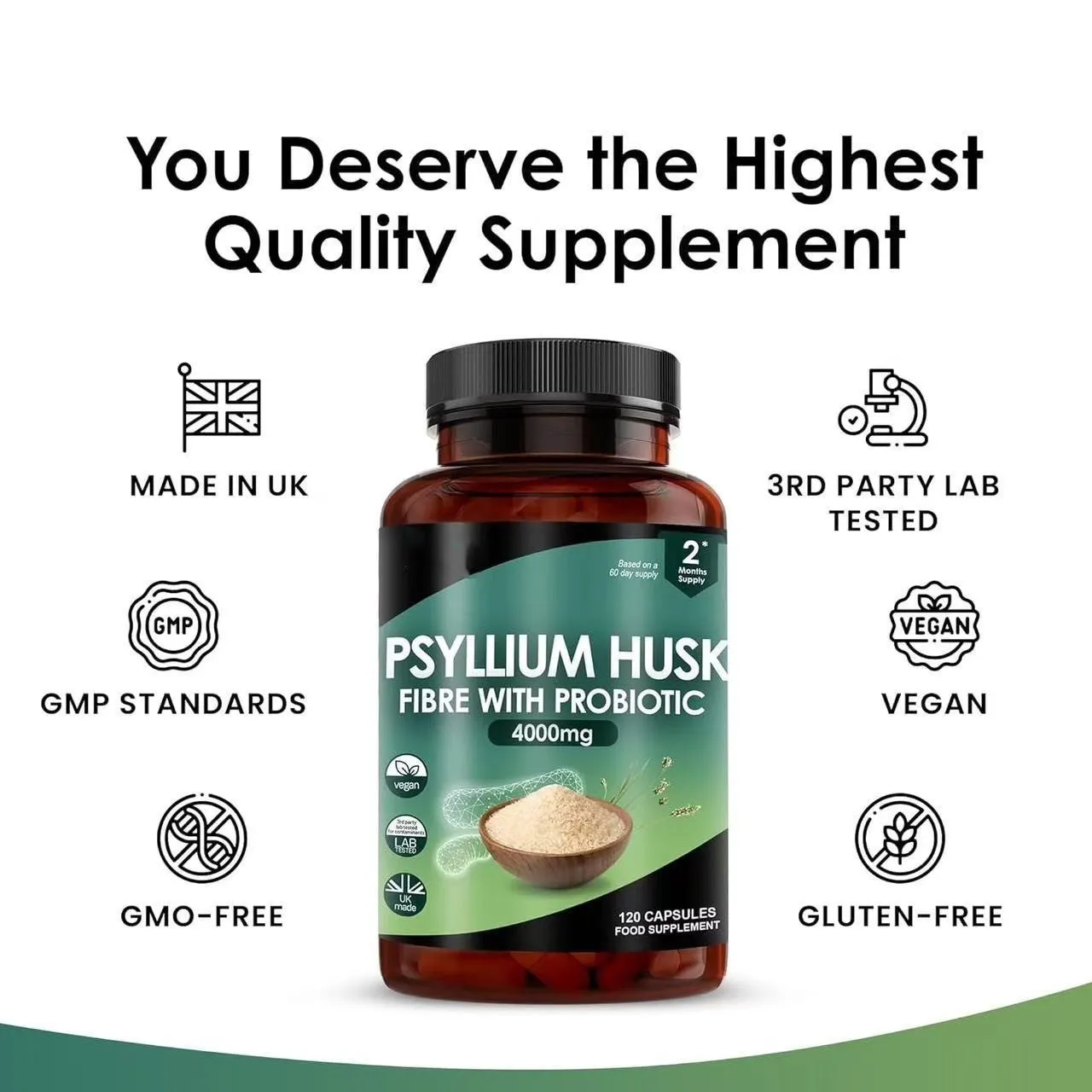 Bottle of Yang Plantain Seed Shell Capsule Probiotics Supplement with 120 tablets for adult digestive health