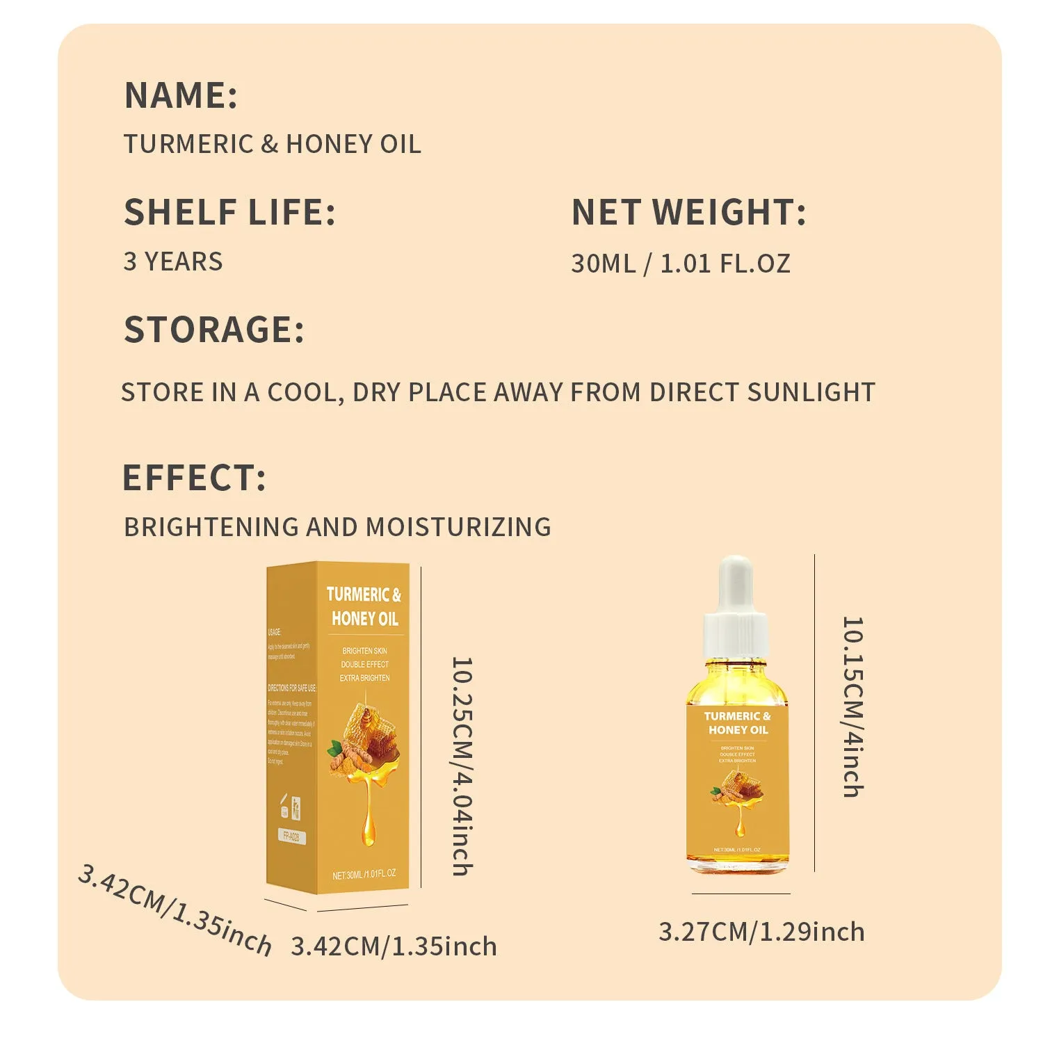 Turmeric honey essential oil 30ml bottle with neutral packaging