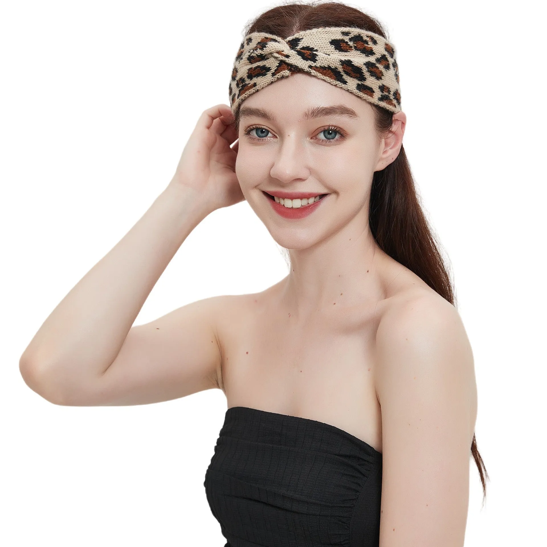 Women's leopard print acrylic bow hair band 22x10cm on a neutral background
