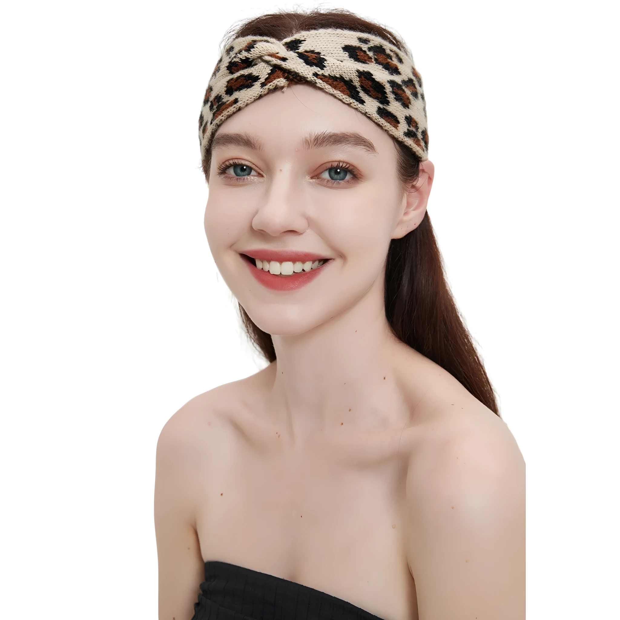 Women's leopard print acrylic bow hair band 22x10cm on a neutral background
