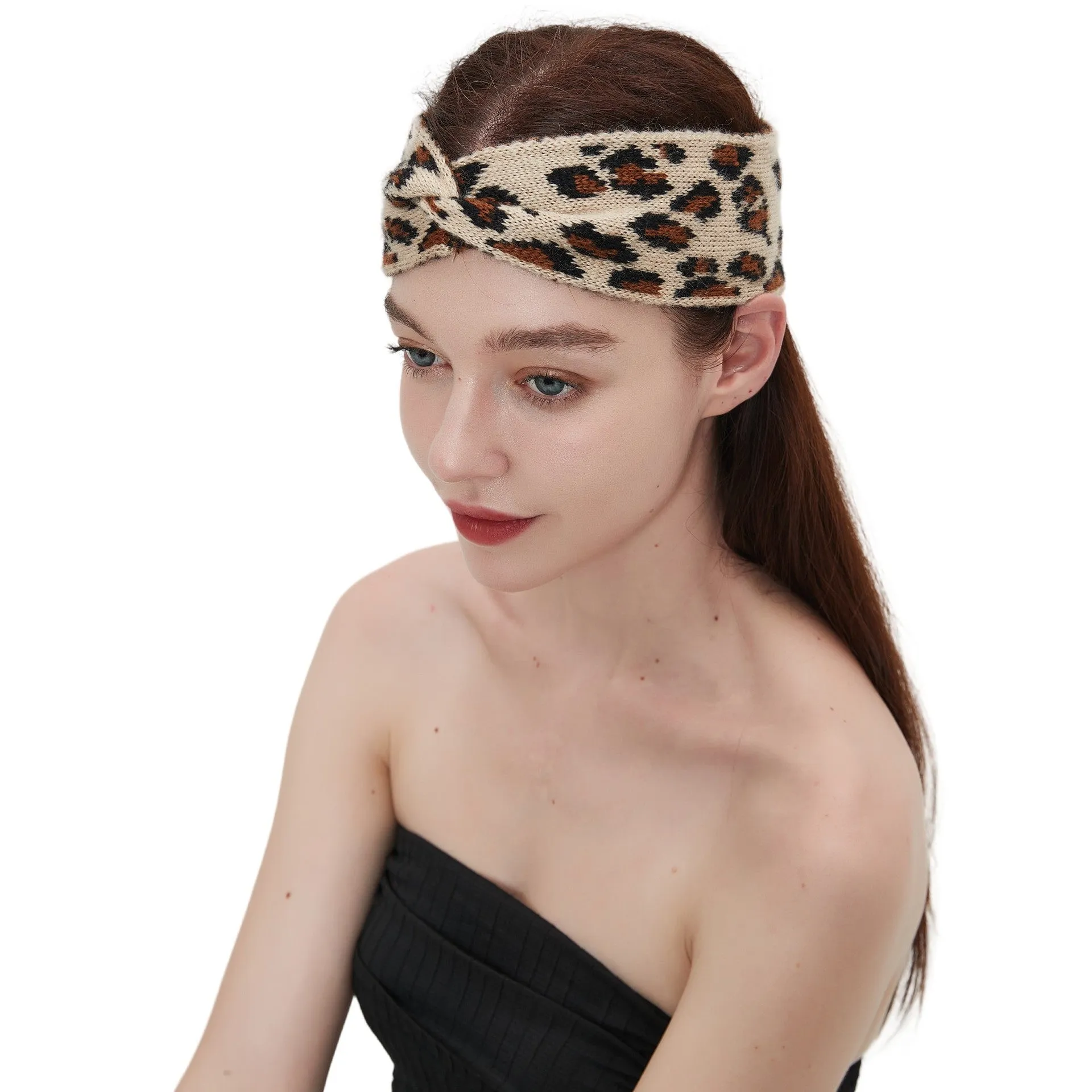 Women's leopard print acrylic bow hair band 22x10cm on a neutral background