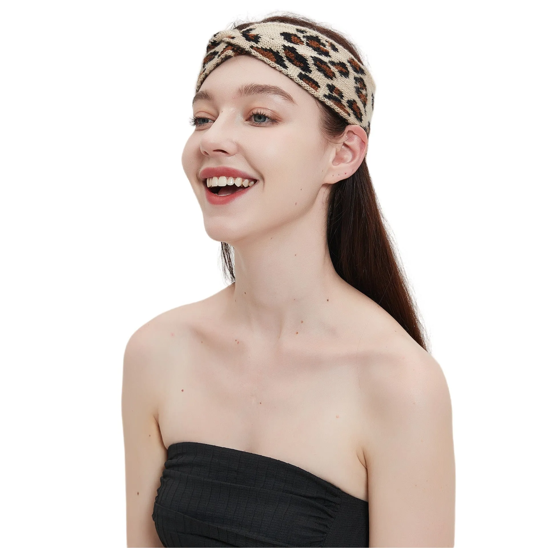Women's leopard print acrylic bow hair band 22x10cm on a neutral background