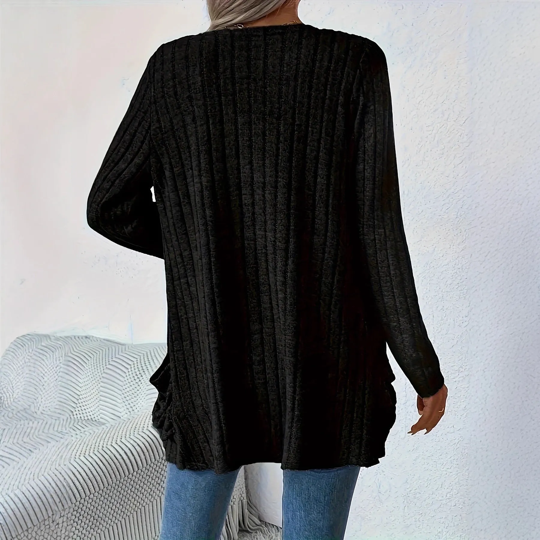 Solid colour long sleeve cardigan in loose fit available in extended sizes 1XL to 5XL