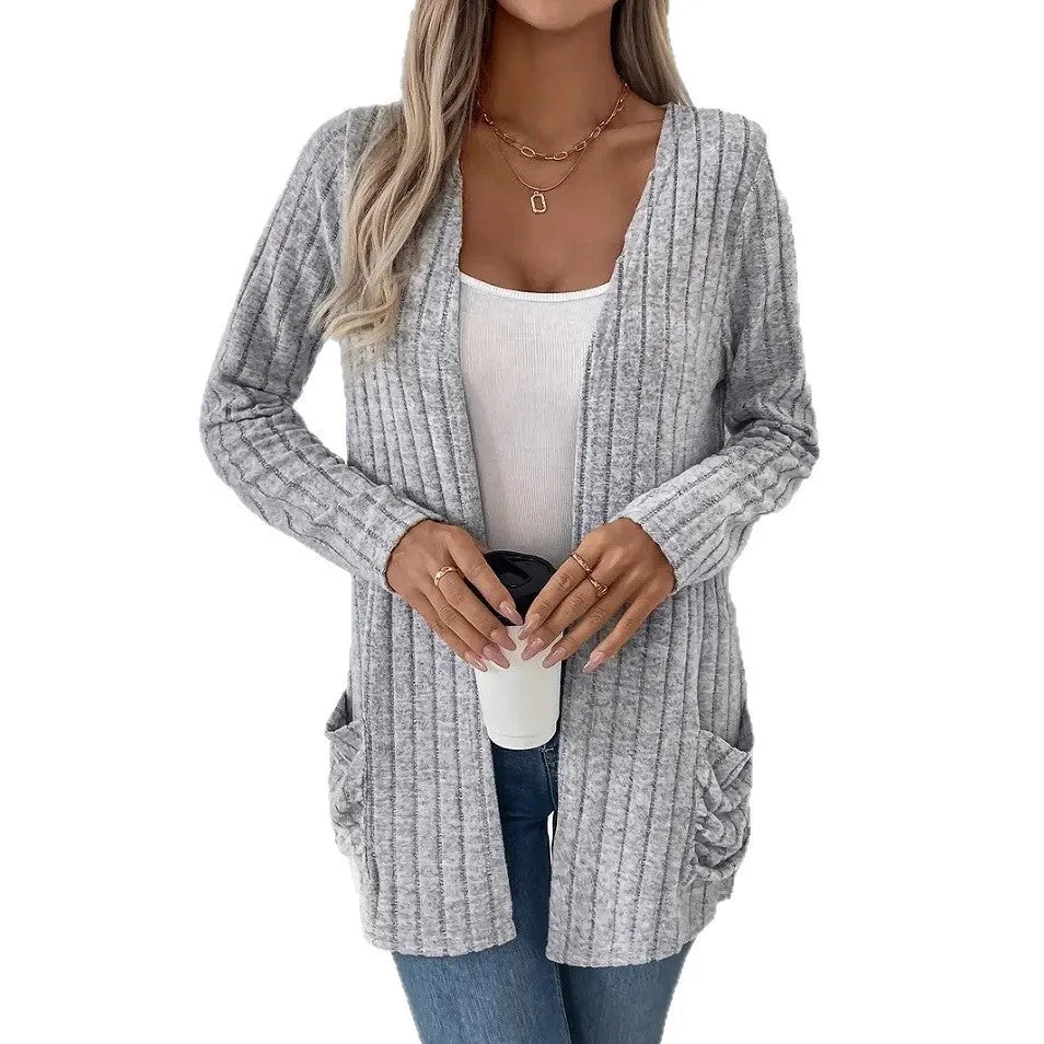 Solid colour long sleeve cardigan in loose fit available in extended sizes 1XL to 5XL