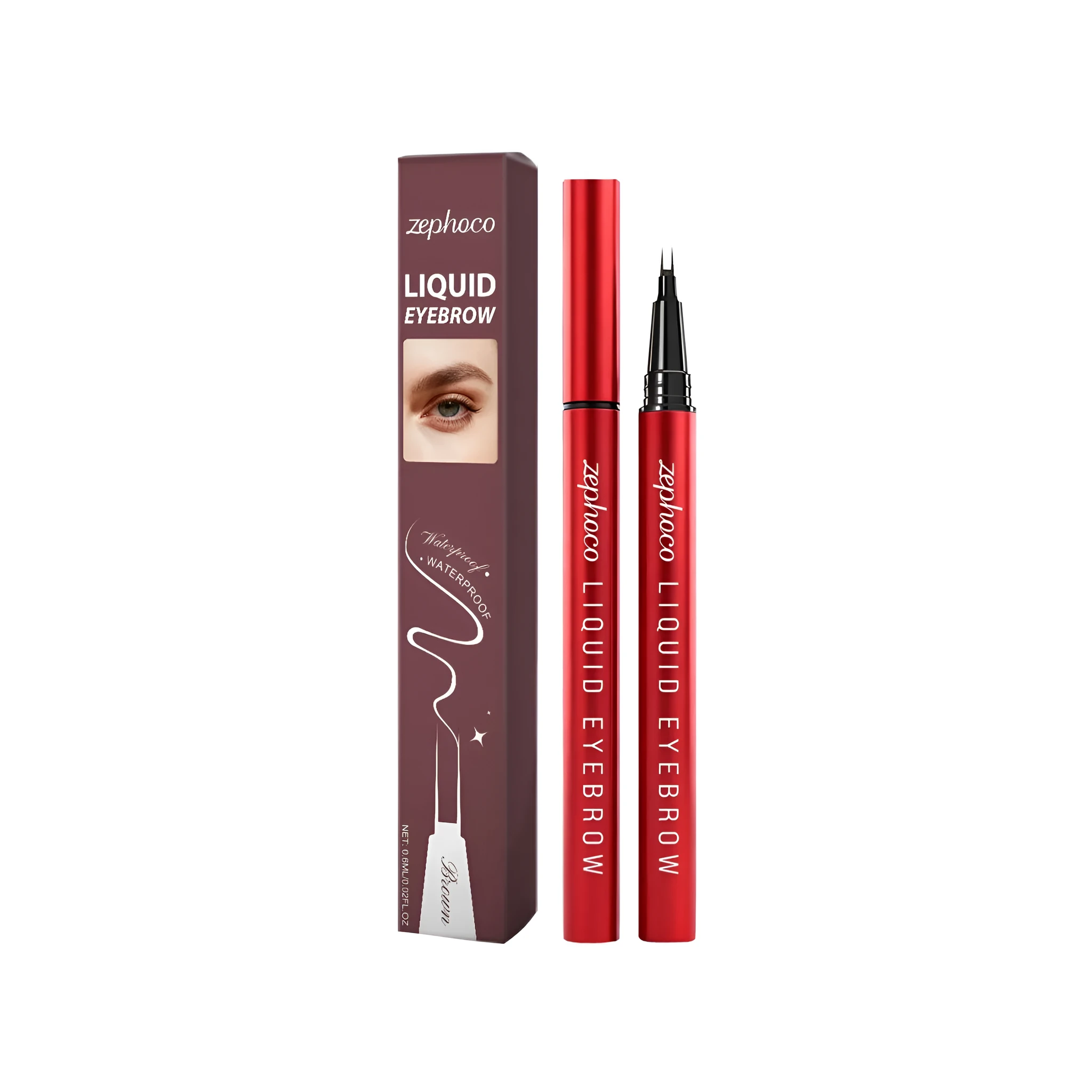 Zephoco liquid eyebrow pen fine tip waterproof brow liner in brown shade for natural definition