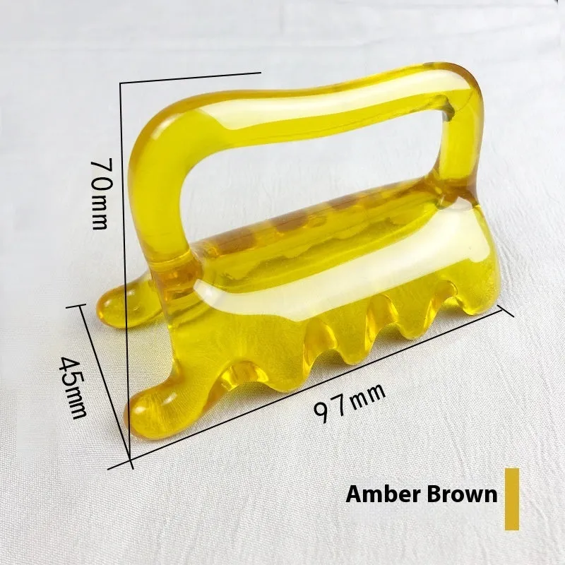 Spine meridian dredging shoulder massager in classic yellow large – natural resin acupoint stick 97x70 mm