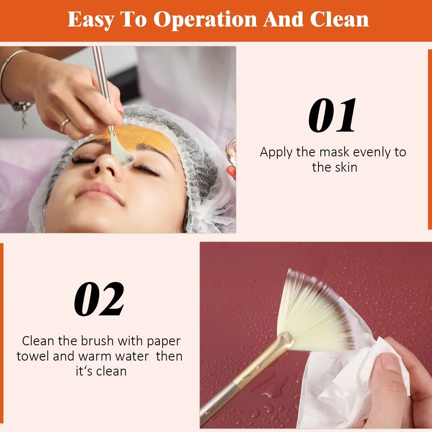 10 professional facial fan brushes with champagne finish acrylic handles and soft fibre bristles