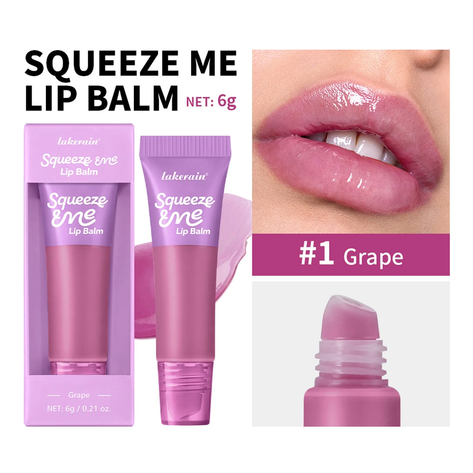 Sweet fruit flavour moisturizing squeeze lip balm 6g in grape flavour