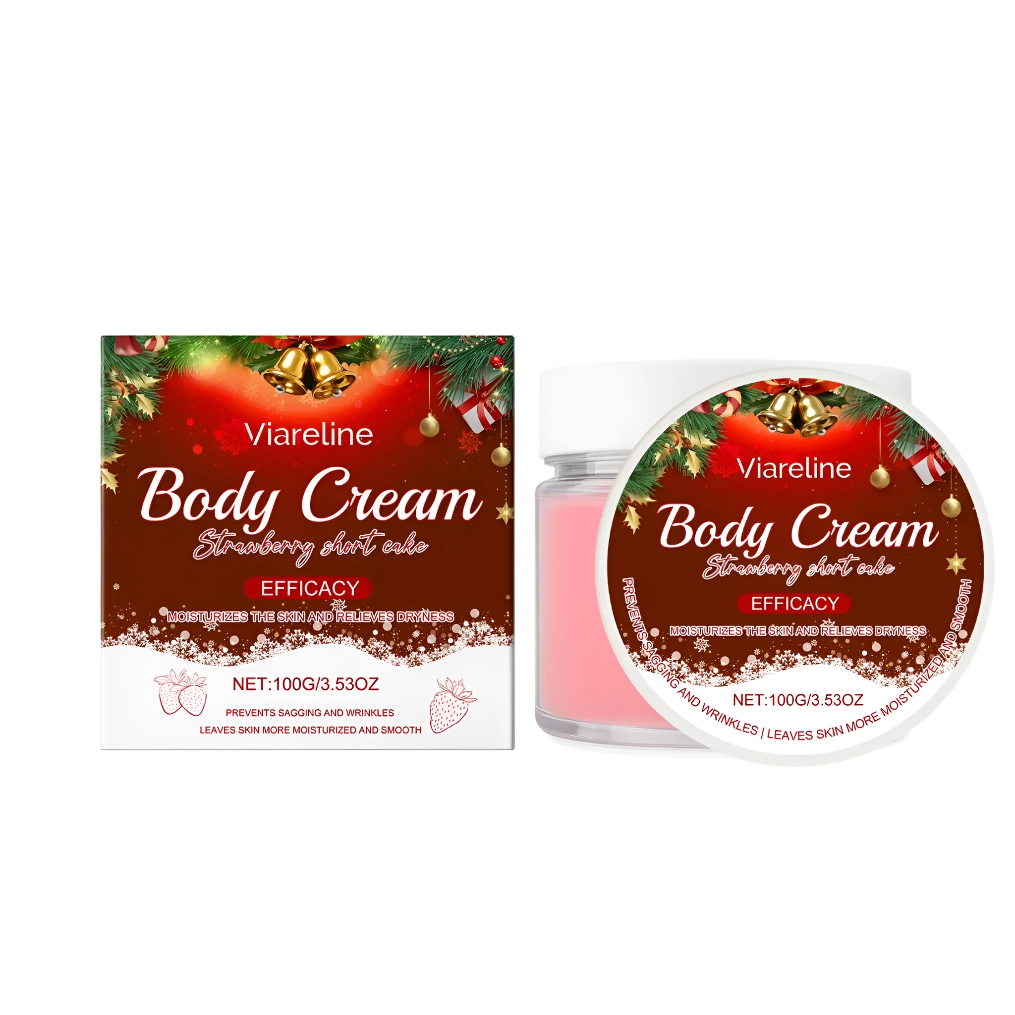 Nourishing and moisturising body cream with wild strawberry extract, available in Blueberry, Peach and Strawberry flavours