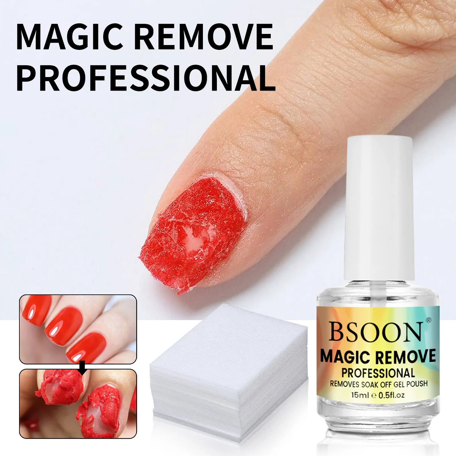 Nail dispergator 15ml bottle and cotton cloth for removing fake nails and nail polish
