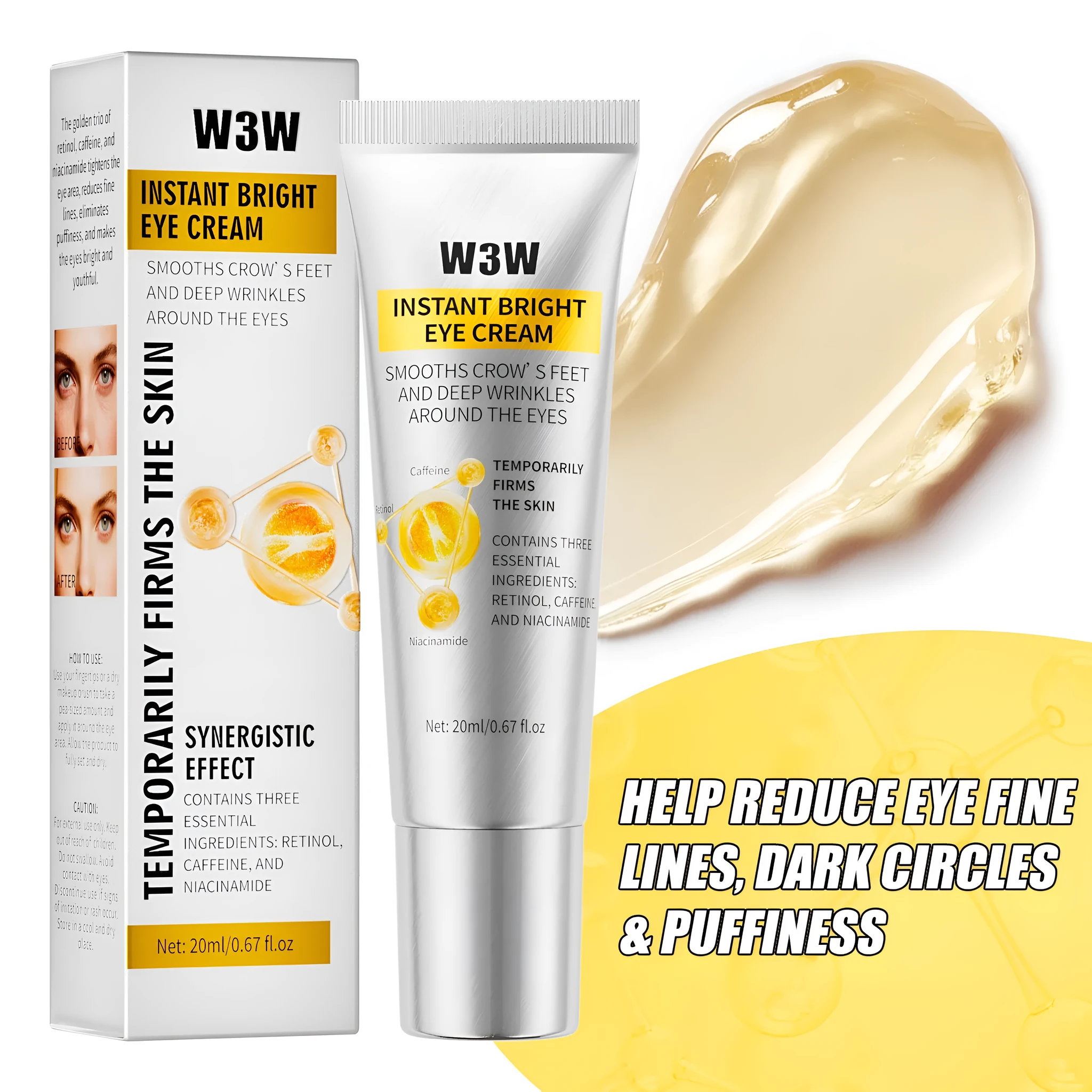 20ml eye cream for dark circles and fine lines in a white jar