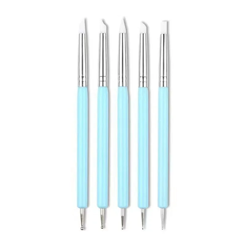 Blue silicone double point drill pen manicure set for nail art painting