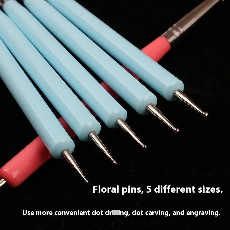 Blue silicone double point drill pen manicure set for nail art painting