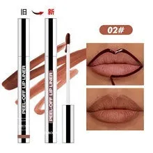 Slippery lip liner pencil in waterproof, smudge-proof formula with eight colour options A to H.