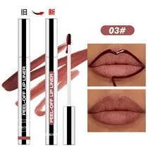 Slippery lip liner pencil in waterproof, smudge-proof formula with eight colour options A to H.