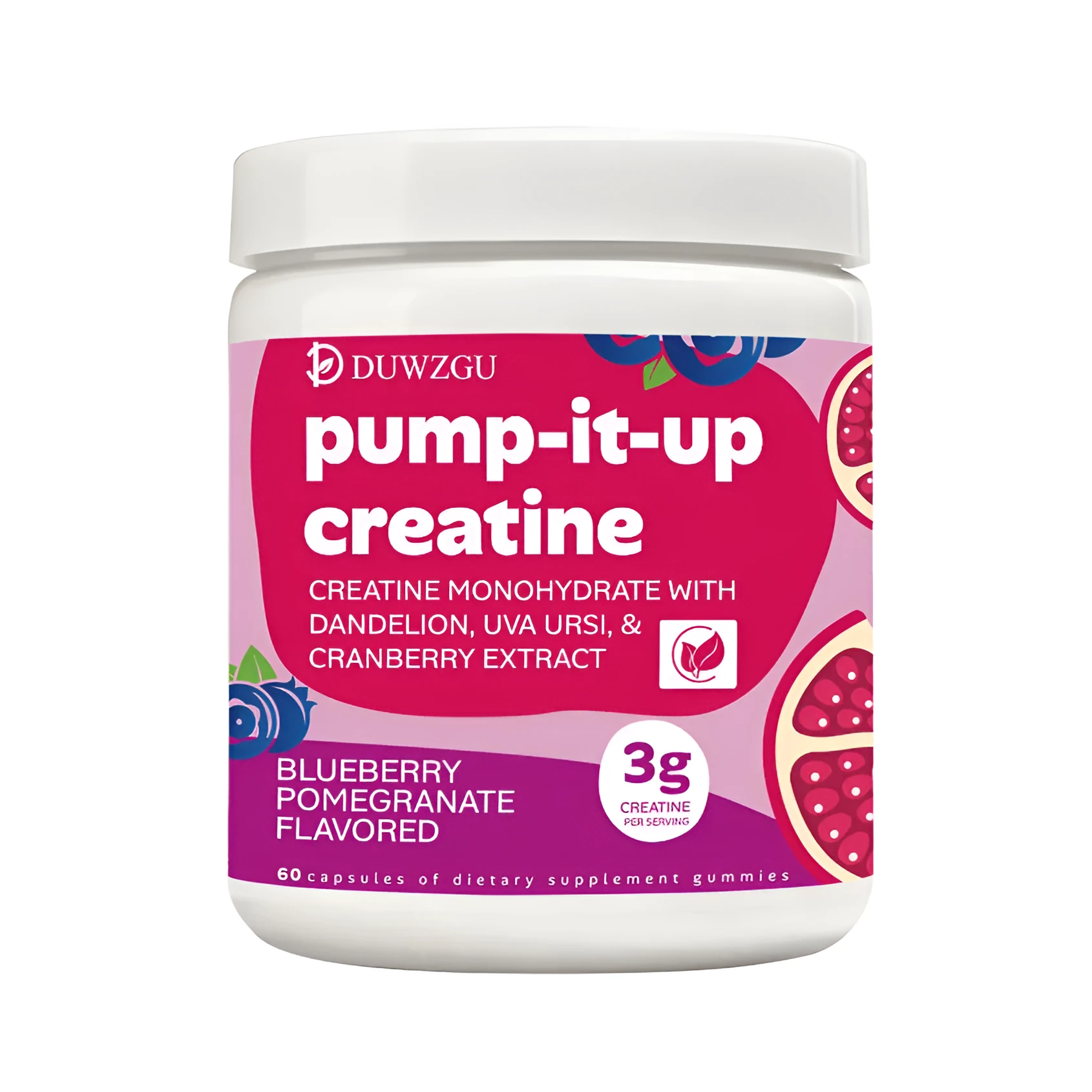 Creatine gummy candy blueberry and pomegranate flavour in picture colour packaging