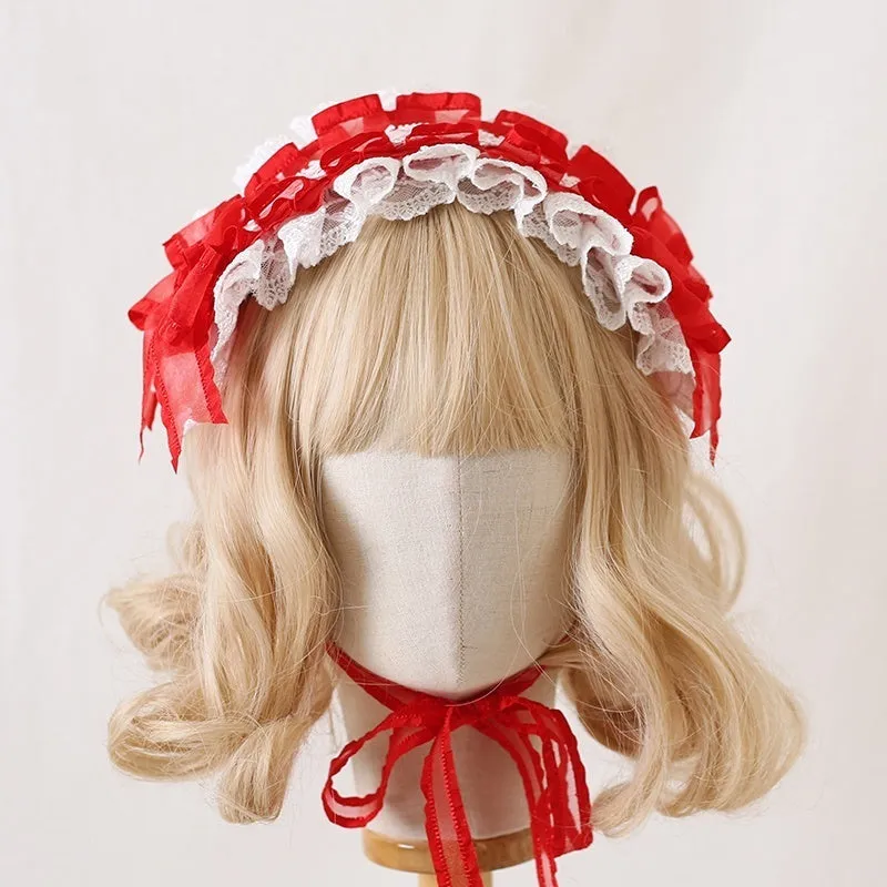Children's hair band with bow lace detailing in light pink and white lace colour option.