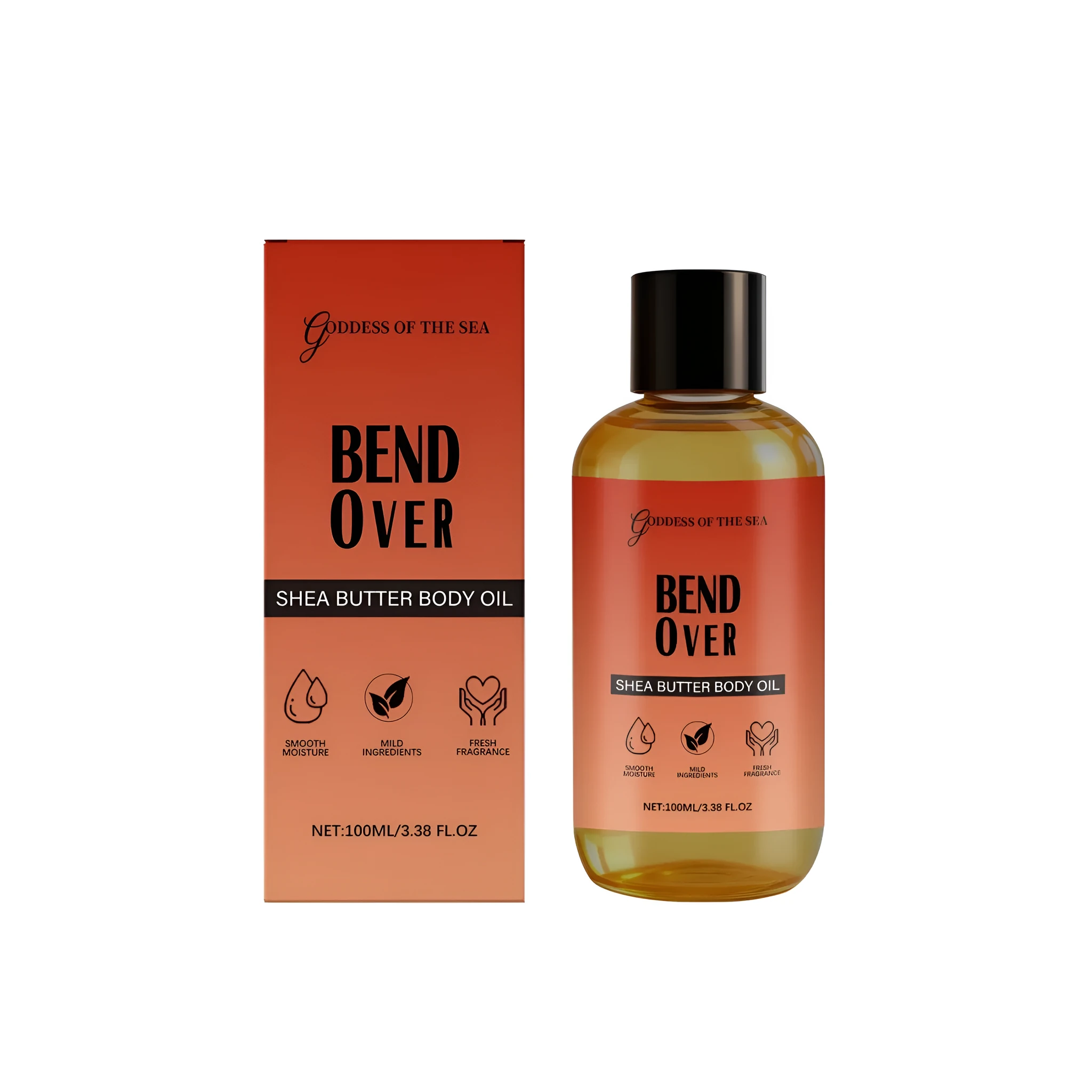 Shea butter body oil bottle with jasmine extract, available in Cotton Candy Jasmine and Peach styles