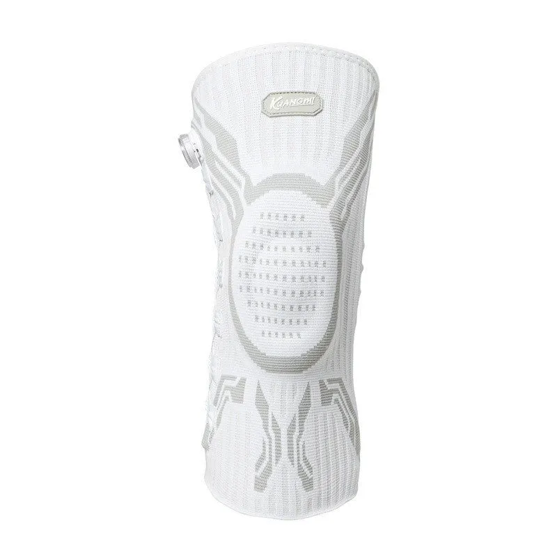 Grey and white adult sports knee pad for left or right foot, sizes M L XL available.