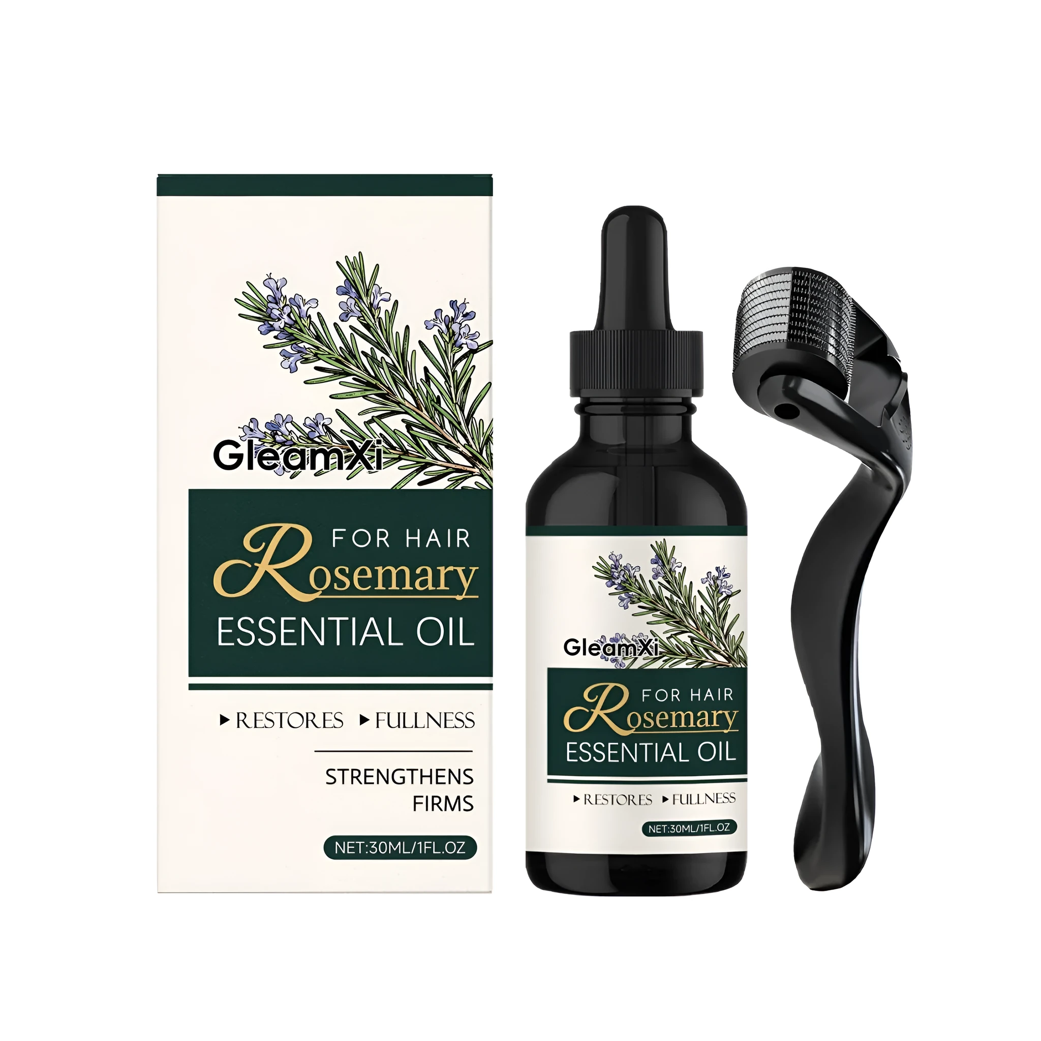 GleamXi Rosemary Hair Care Set 30ml with Microneedle Roller for Scalp Nourishment