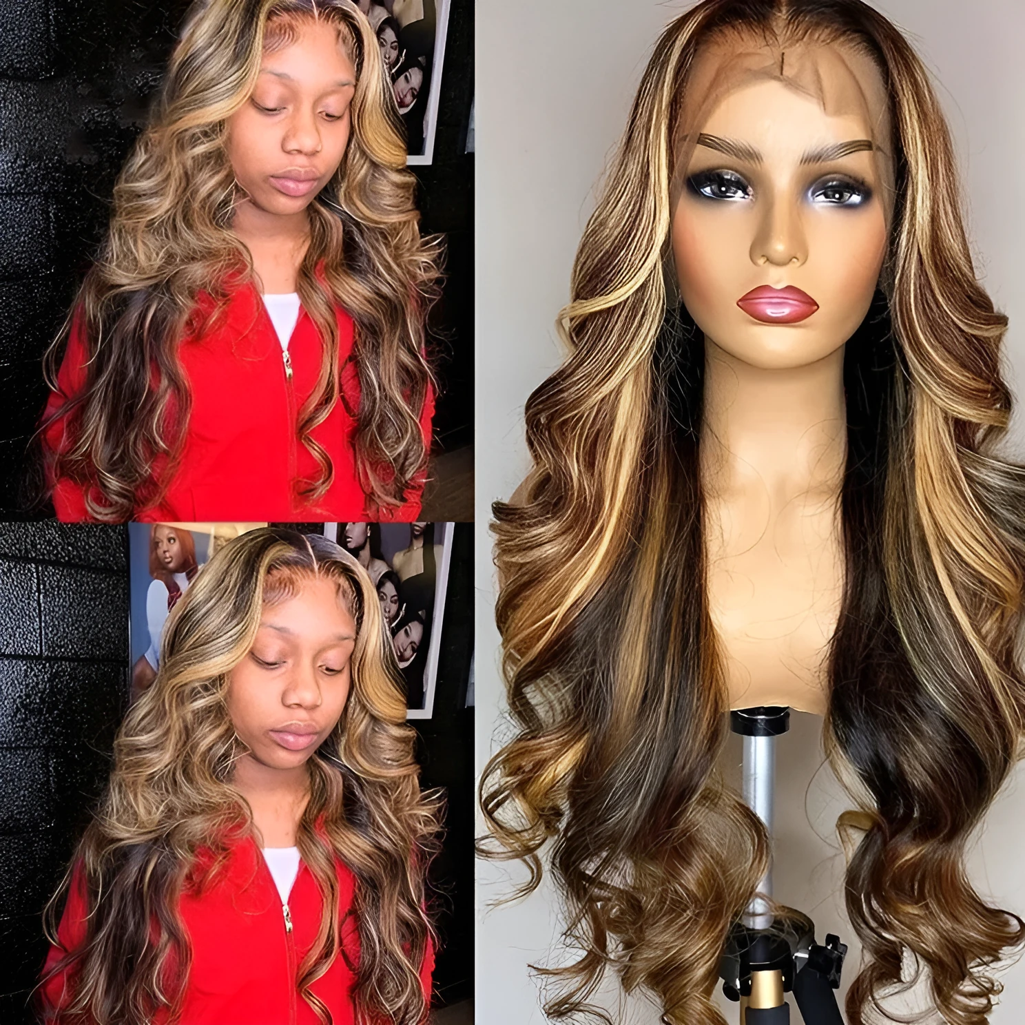 Long curly front lace synthetic wig in a 134 gradient colour with side bangs
