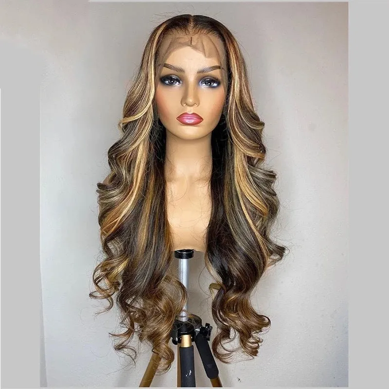 Long curly front lace synthetic wig in a 134 gradient colour with side bangs