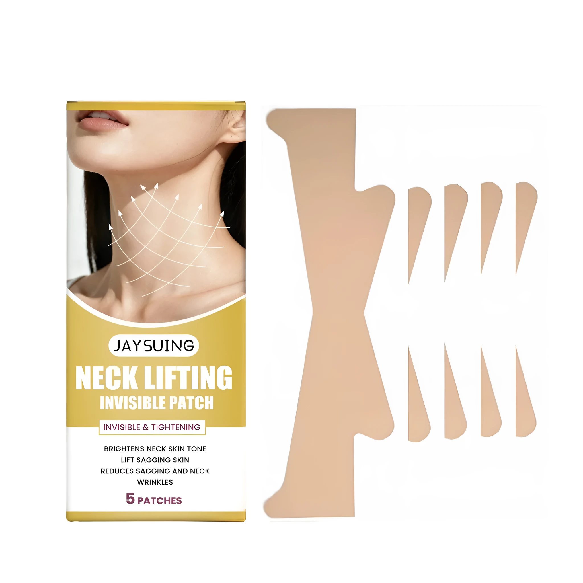 Invisible compact neck plaster pack with 5 hydrogel patches containing hyaluronic acid and retinol