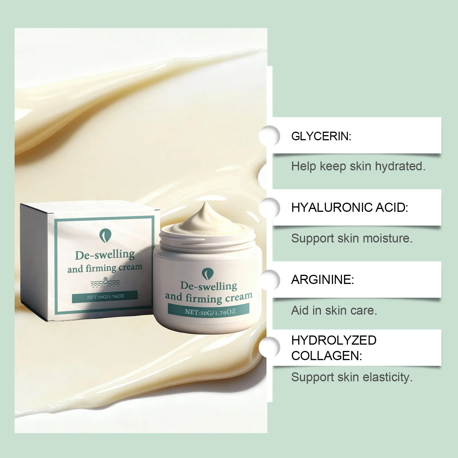 50g pot of skin relief cream with hyaluronic acid and collagen for face and body