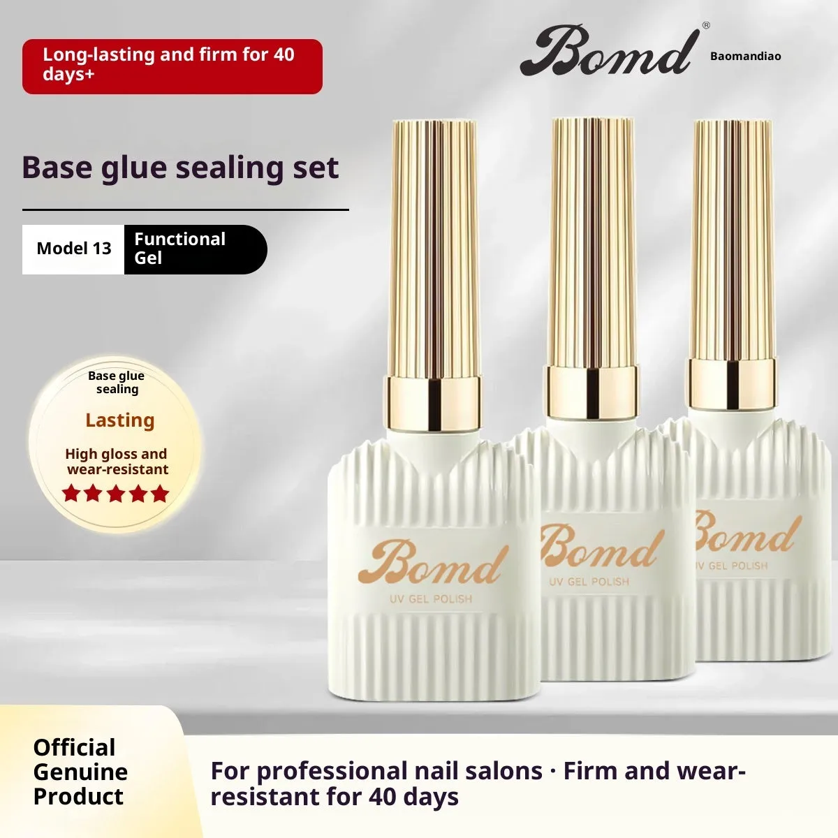 Nail adhesive kit with removable primer and crystal plated seal coat in 15ml bottles