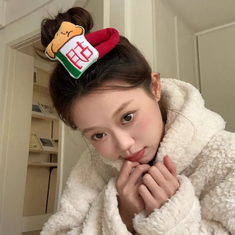 Cartoon doll sponge bang hair clip with retro mahjong and Chinese character design
