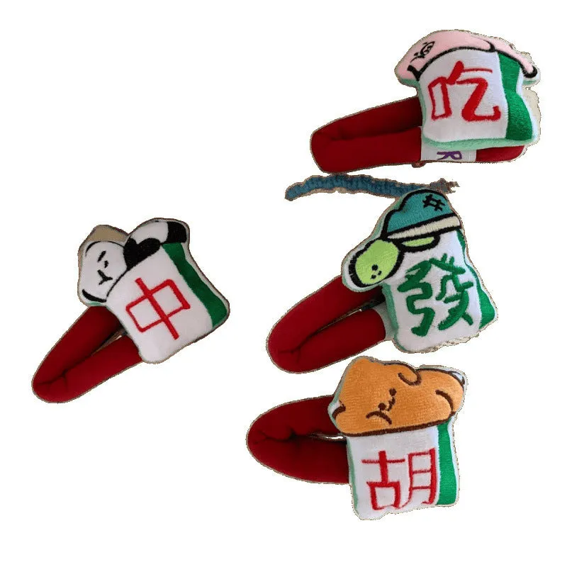 Cartoon doll sponge bang hair clip with retro mahjong and Chinese character design