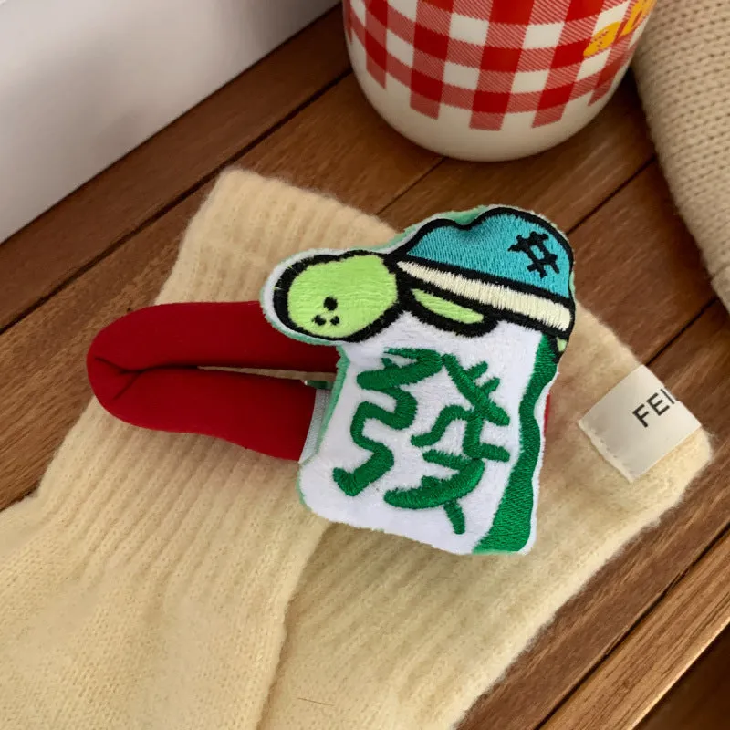 Cartoon doll sponge bang hair clip with retro mahjong and Chinese character design