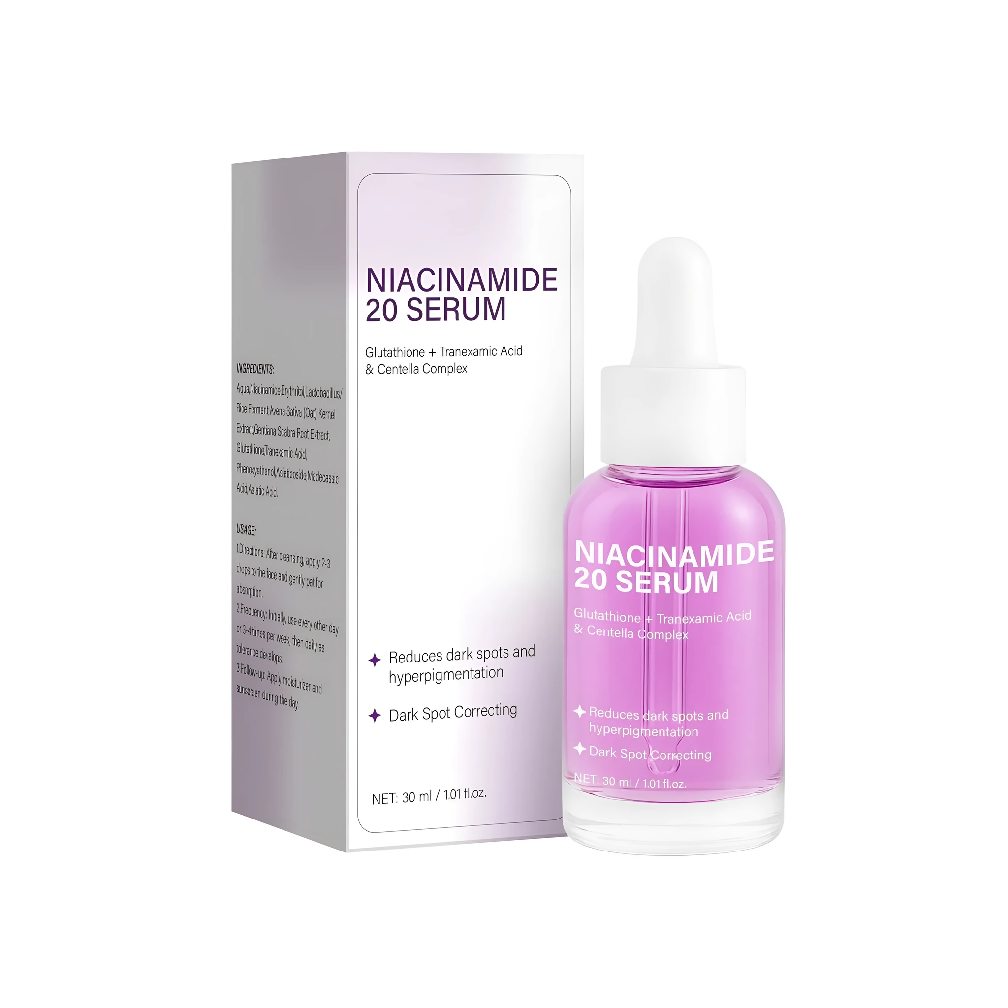 Nicotinamide serum 30ml bottle in neutral packaging with FP-F051 label